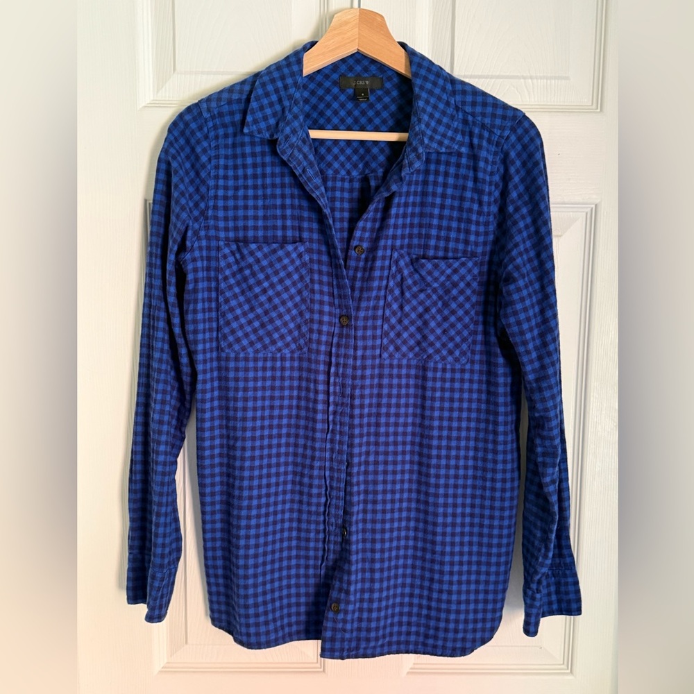 J.Crew Blue and Black Checkered Gingham Button Down Flannel Shirt